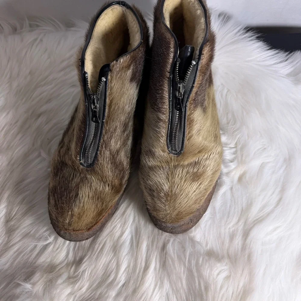 Vintage Tyrol Shoe Co Canada Seal Fur Hair Winter Boot Brown Zip Crepe Sole Mens